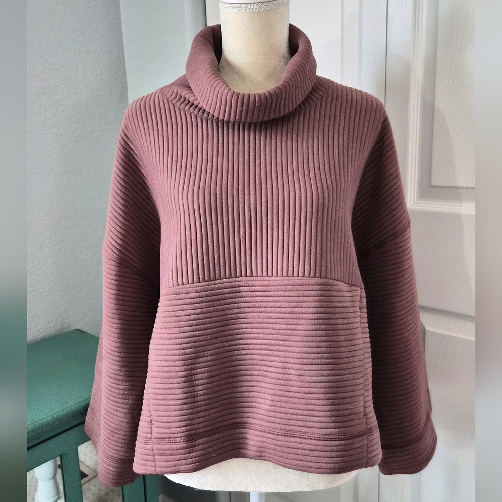Lucy Inner Journey Pullover Size Large Funnel Neck Ribbed Cropped Mauve - Picture 2 of 10
